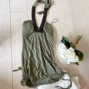 Gorgeous Ivy Green Halter w Leather Trim